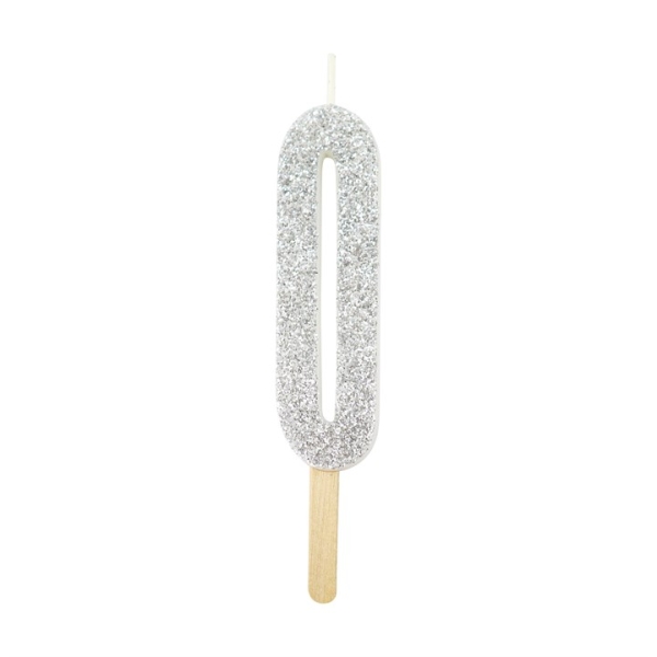 Number Candle - 0 - Glitter Silver